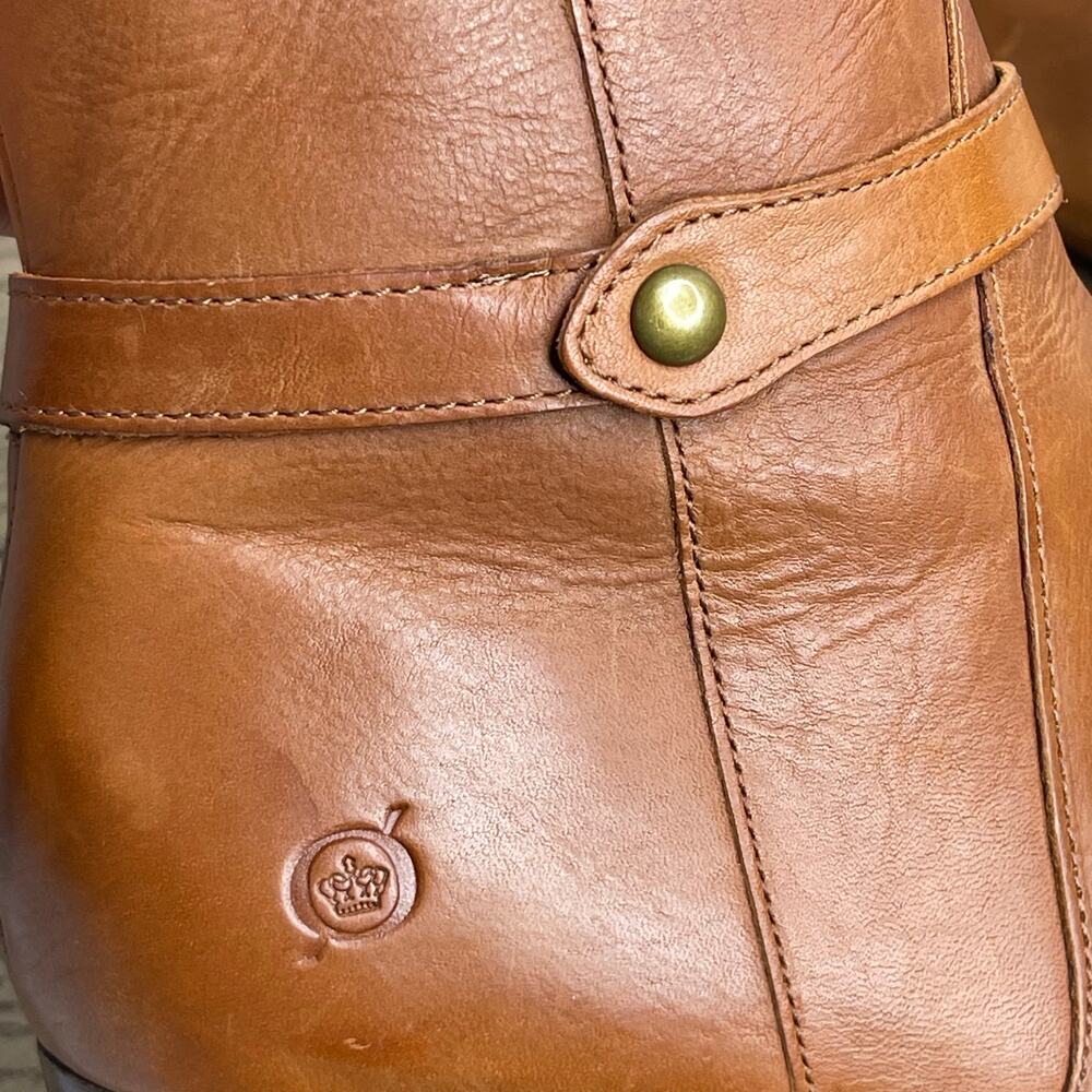 Born Ellendale knee-high Boots Size 7 Cognac Tan Leather Block Heel Chic New - Picture 6 of 15